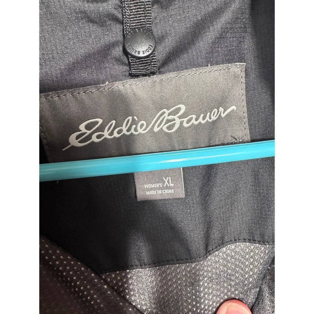 Eddie Bauer Windbreaker Rain Jacket Women XL Black Lightweight Full Zip Gorpcore